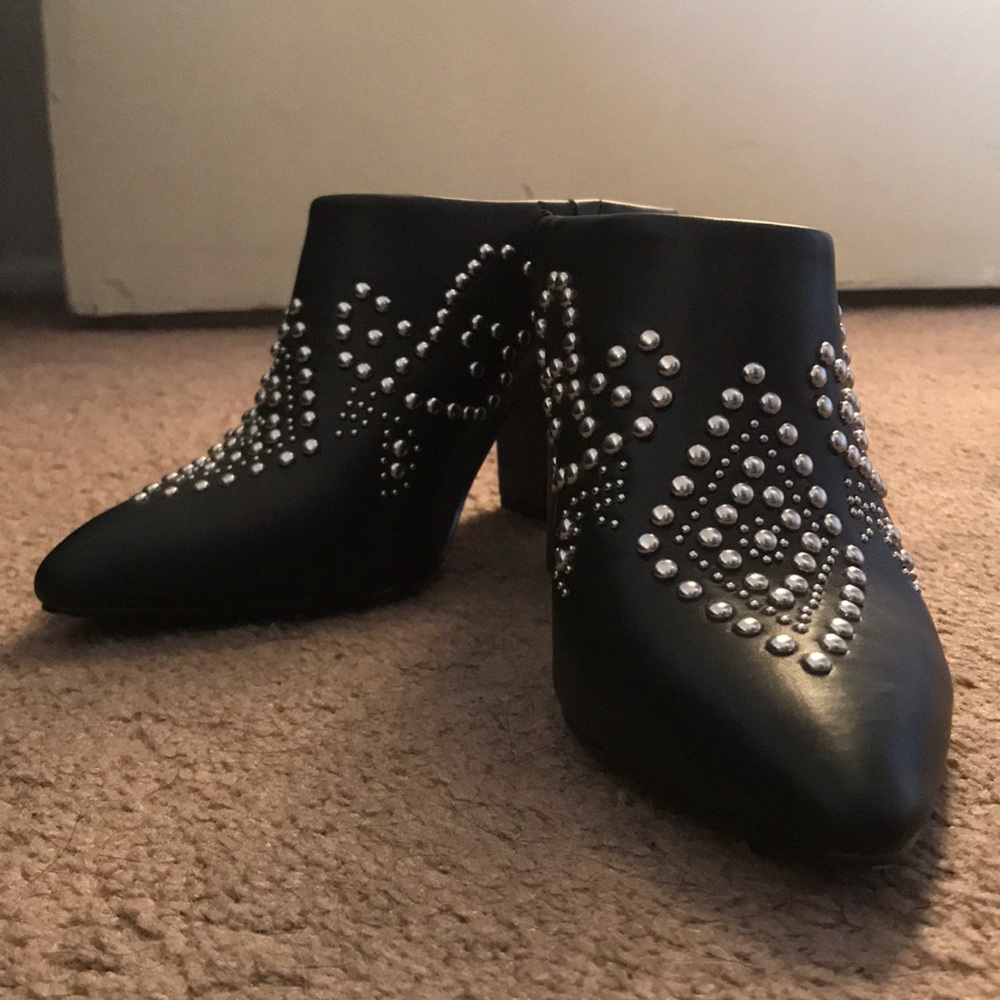 Express Black Studded Slide Mule Booties